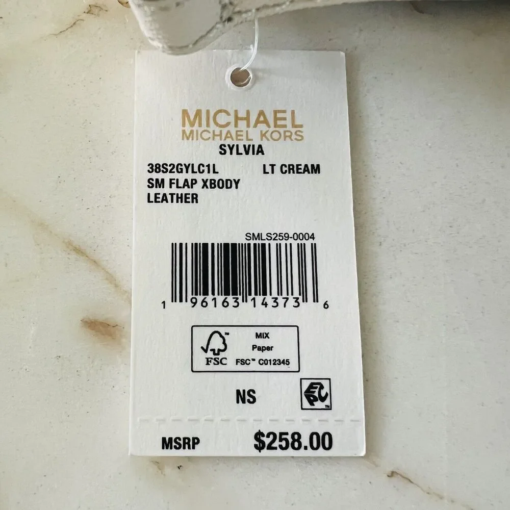 MICHAEL KORS Sylvia Light Cream Leather Small Flap Crossbody Bag